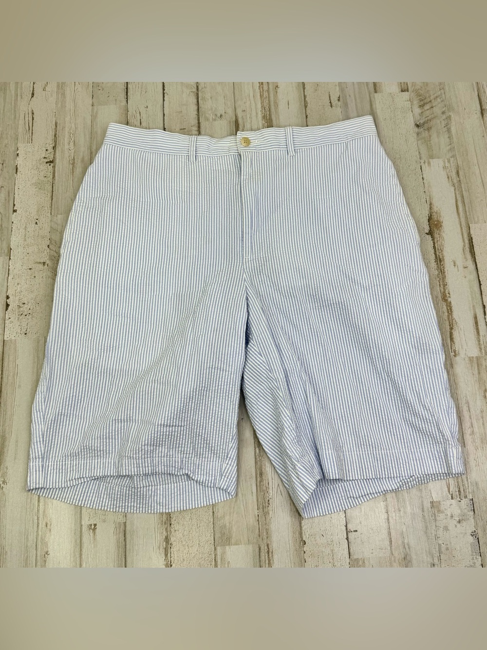 Polo Ralph Lauren Mens Shorts 34 Suffield Seersucker Blue White 10”